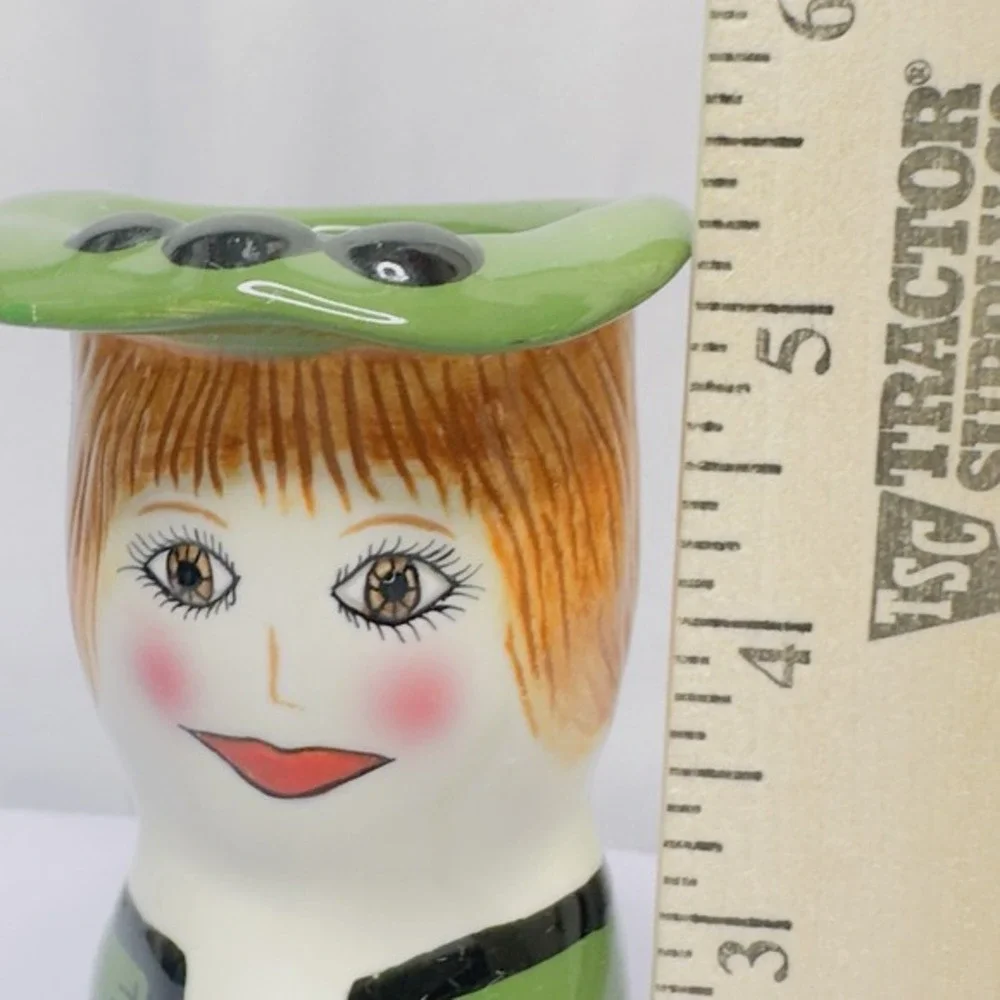 Vintage Susan Paley Ganz Ceramic Lady Vase JADE Hand Painted‎ Green FLAW READ